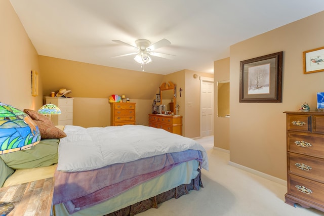 252 General Turner Hill Rd, Turner, ME 04282 - bedroom with light colored carpet, vaulted ceiling, baseboards, and a ceiling fan