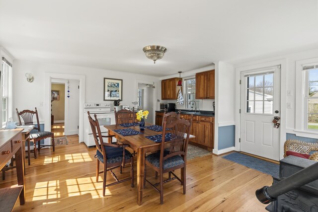 dining space featuring a healthy amount of sunlight and light wood-style flooring