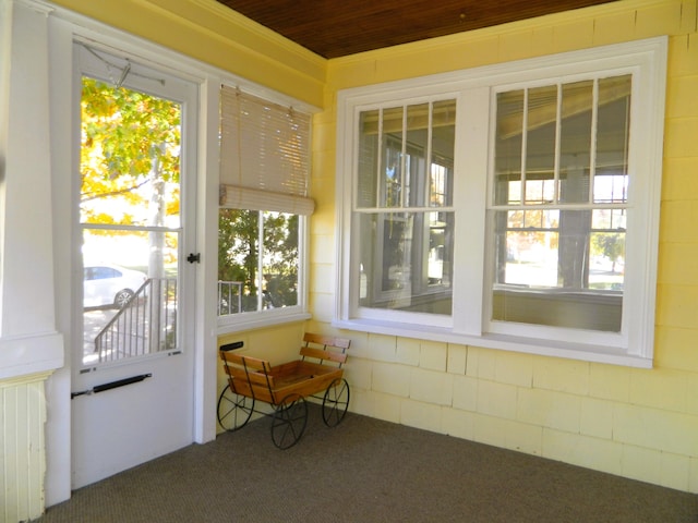 1 Prospect St, Sanford, ME 04083 - sunroom / solarium with carpet floors and wooden ceiling