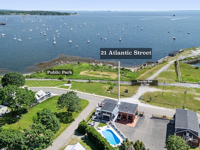 21 Atlantic St, Rockland, ME 04841 - drone / aerial view of a pool area and a nearby body of water