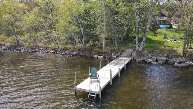 747 S Shore Dr Unit 6, Rangeley Plt, ME 04970 - dock featuring a lawn, a water view, and a view of trees