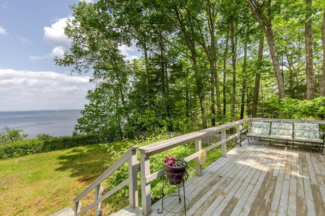 33 Crest St, Northport, ME 04849 - deck with a water view and a yard