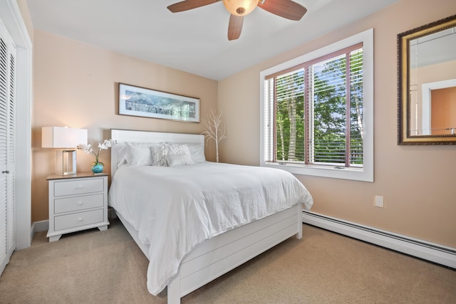 56 Old Kings Hwy, Ogunquit, ME 03907 - bedroom with carpet, a ceiling fan, and a baseboard heating unit