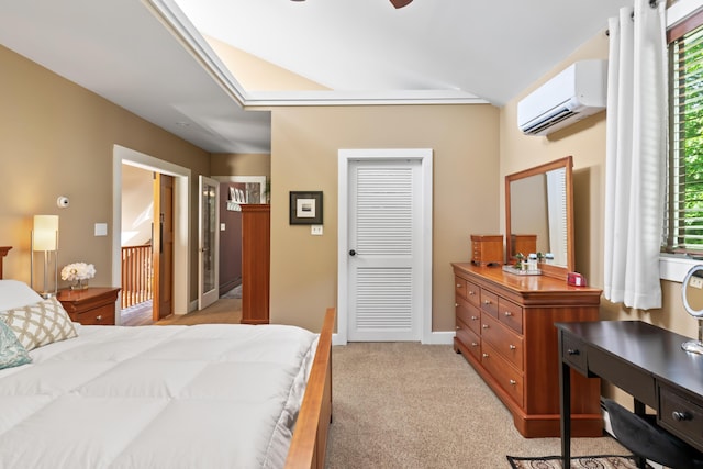 56 Old Kings Hwy, Ogunquit, ME 03907 - bedroom with light carpet, a wall unit AC, and baseboards