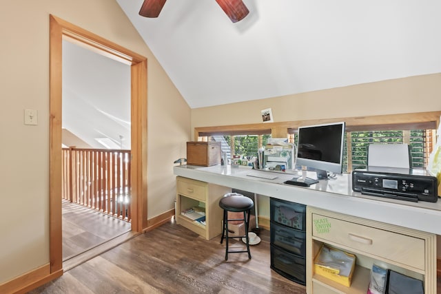 56 Old Kings Hwy, Ogunquit, ME 03907 - office space featuring lofted ceiling, baseboards, wood finished floors, and ceiling fan