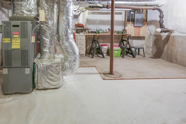 unfinished basement featuring electric panel
