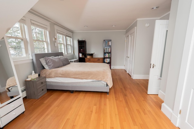369 Ohio St, Bangor, ME 04401 - bedroom featuring light wood-style flooring, ornamental molding, and baseboards