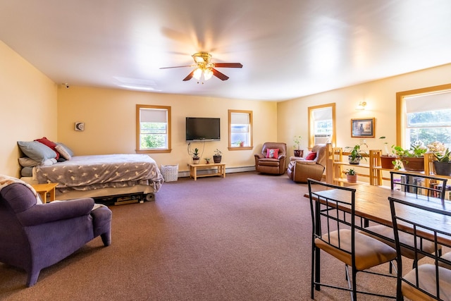 carpeted bedroom featuring a baseboard heating unit