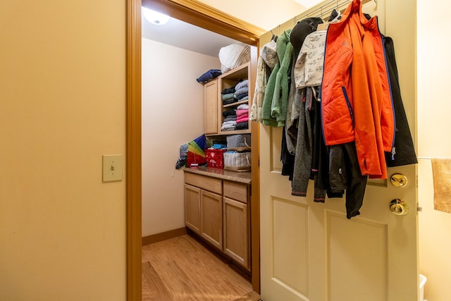 spacious closet featuring light wood-style flooring