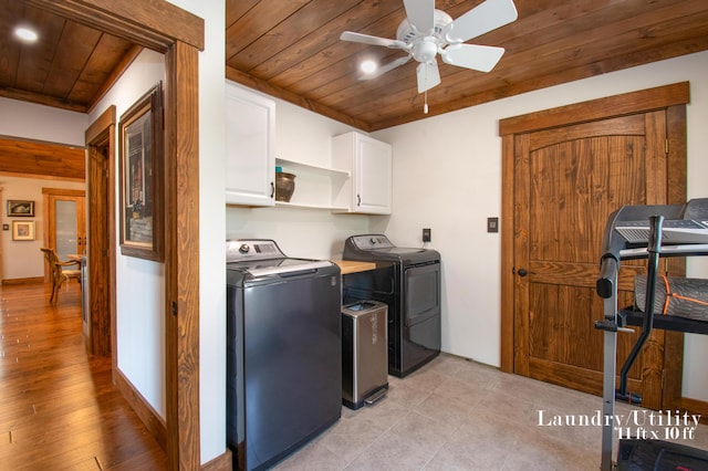 12 Charlies Way, Readfield, ME 04355 - clothes washing area featuring a ceiling fan, independent washer and dryer, cabinet space, wooden ceiling, and recessed lighting