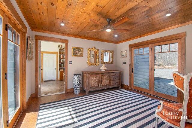 12 Charlies Way, Readfield, ME 04355 - interior space featuring baseboards, recessed lighting, a ceiling fan, and wooden ceiling