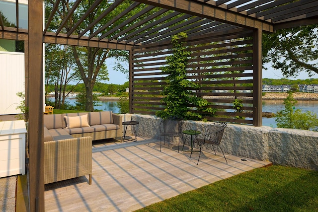4 Ice House Pt, York, ME 03909 - view of patio with a pergola, a water view, and an outdoor living space