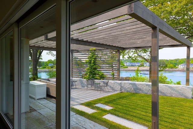 4 Ice House Pt, York, ME 03909 - view of patio featuring a water view and a pergola