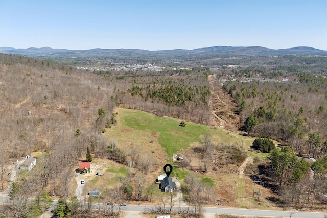 bird's eye view featuring a mountain view and a forest view