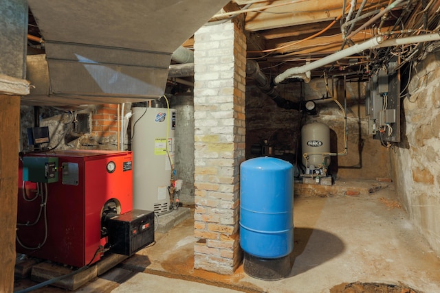 utility room featuring gas water heater and a heating unit