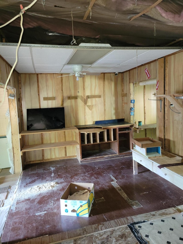 below grade area featuring wooden walls