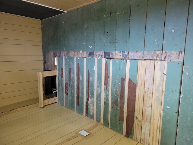 interior space with wooden walls