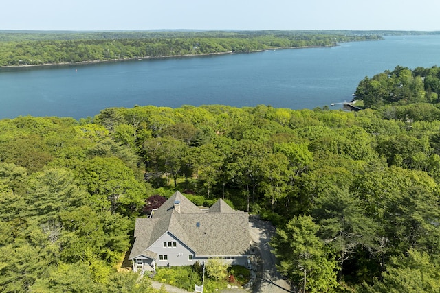 86 Firth Dr, Boothbay, ME 04537 - aerial view of property and surrounding area with a heavily wooded area and a large body of water