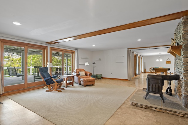 86 Firth Dr, Boothbay, ME 04537 - living area with a chandelier, recessed lighting, and baseboards