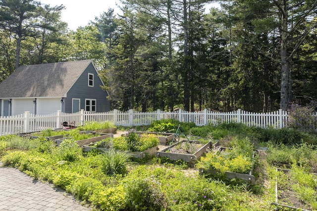 86 Firth Dr, Boothbay, ME 04537 - view of yard featuring a garden, a garage, and an outdoor structure