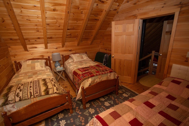 200 Averill Hill Rd, Dixfield, ME 04224 - bedroom with wooden ceiling, wooden walls, and wood finished floors