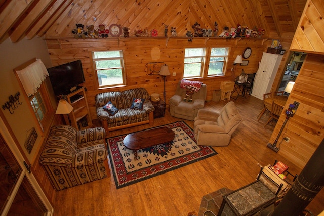 200 Averill Hill Rd, Dixfield, ME 04224 - living room featuring wood finished floors, plenty of natural light, wooden walls, and wooden ceiling