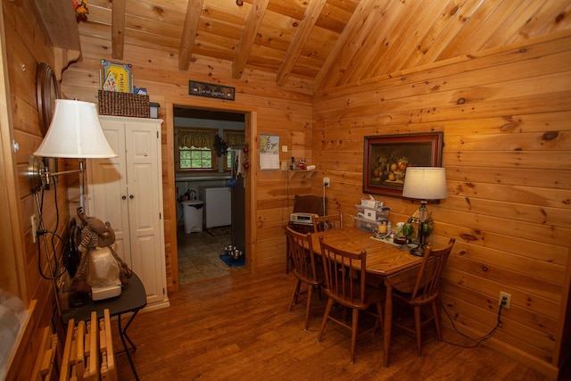 200 Averill Hill Rd, Dixfield, ME 04224 - dining space with wooden ceiling, wood finished floors, and wood walls