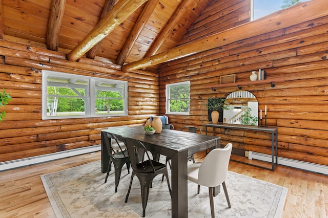 60 Line Rd, Buxton, ME 04093 - dining room with wooden ceiling, a baseboard radiator, and wood-type flooring