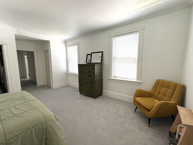60 Elm St, Bangor, ME 04401 - bedroom featuring ornamental molding, light carpet, and baseboards