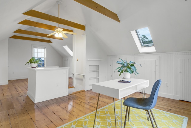 15 Obrion St Unit A, Portland, ME 04101 - office area featuring a skylight, hardwood / wood-style flooring, ceiling fan, built in features, and baseboards