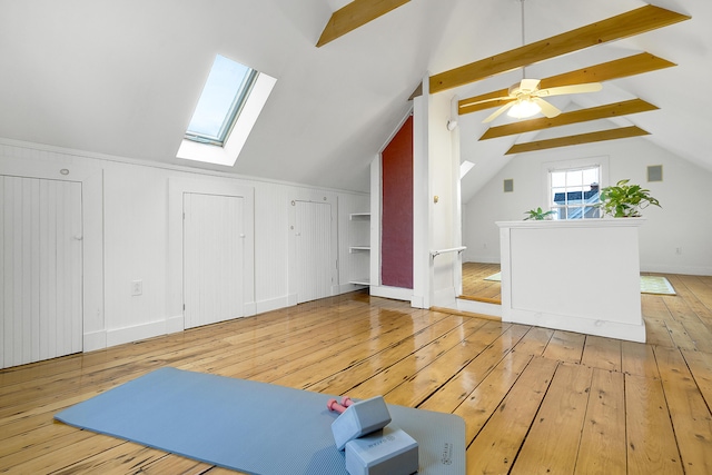 15 Obrion St Unit A, Portland, ME 04101 - additional living space with a skylight, wood-type flooring, and ceiling fan