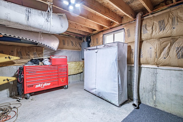basement with electric panel