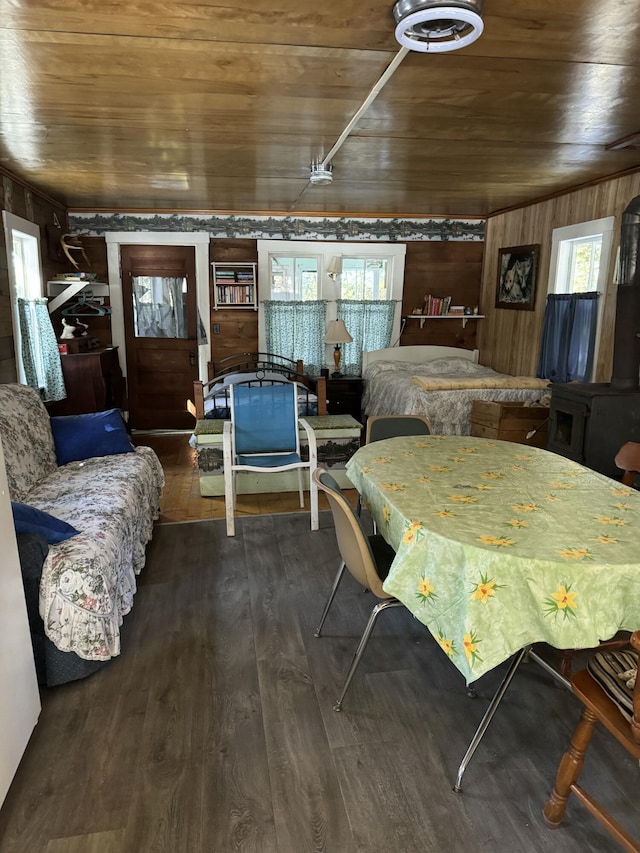 78 Martin Rd, Saint Albans, ME 04971 - dining space featuring wood ceiling, wooden walls, and wood finished floors