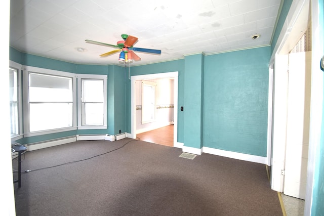 131 George St, Pittsfield, ME 04967 - unfurnished room featuring a ceiling fan, carpet flooring, and baseboards