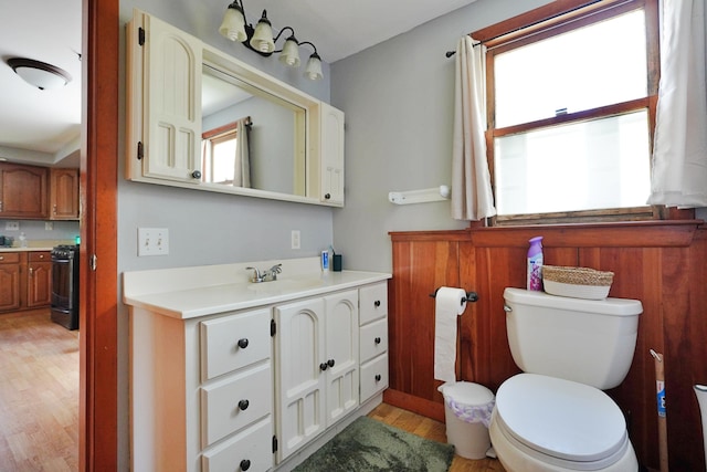 845 Hudson Rd, Glenburn, ME 04401 - bathroom with vanity, wood finished floors, and toilet