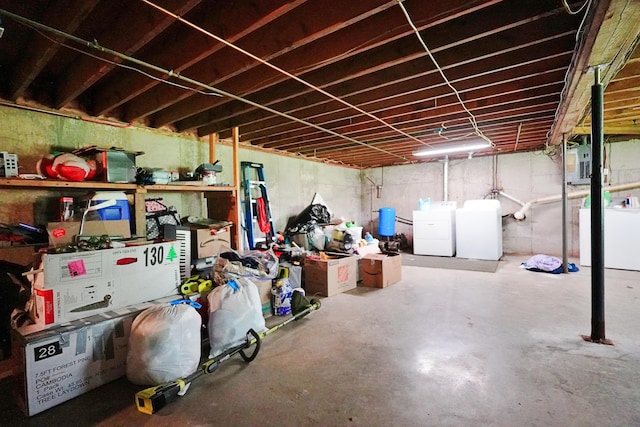 845 Hudson Rd, Glenburn, ME 04401 - unfinished below grade area featuring washer and dryer, electric panel, and a water pressure tank