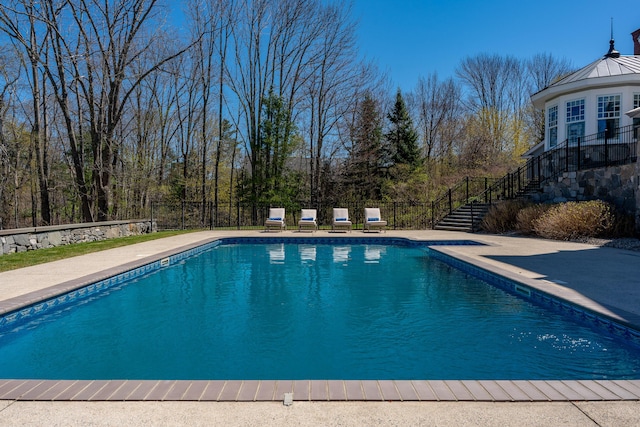 56 Deans Way, Cumberland, ME 04110 - view of pool with stairway, a fenced in pool, and fence