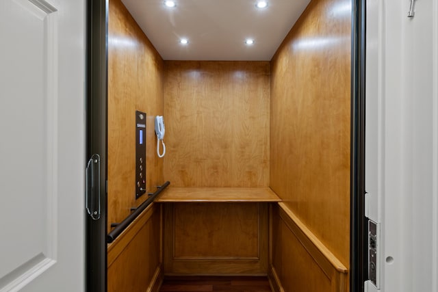 56 Deans Way, Cumberland, ME 04110 - interior details with elevator, recessed lighting, and wood finished floors