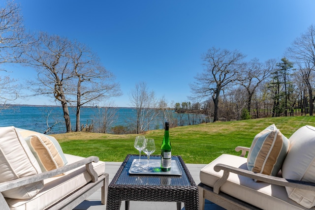 56 Deans Way, Cumberland, ME 04110 - view of patio / terrace featuring an outdoor living space and a water view