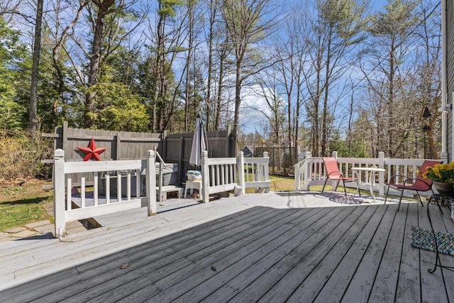 wooden deck featuring fence