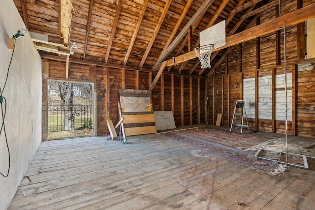 misc room with wooden ceiling and vaulted ceiling
