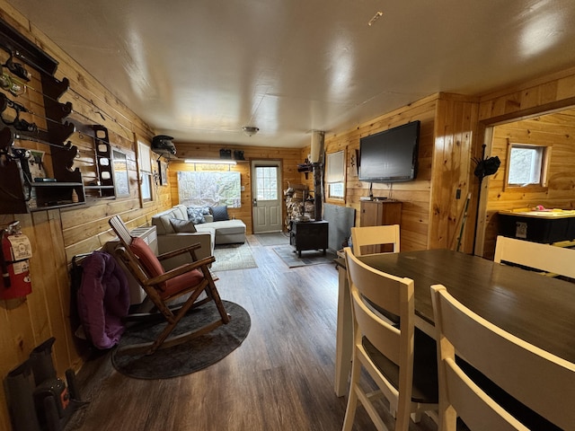 448 N Rd, Medford, ME 04463 - living area featuring wood walls, a wood stove, and wood finished floors