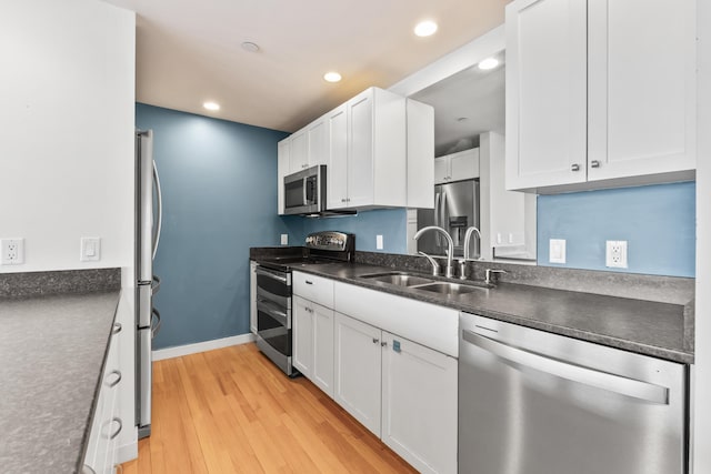6 Merritt House Rd Unit 20, Harpswell, ME 04066 - kitchen with appliances with stainless steel finishes, a sink, white cabinetry, dark countertops, and recessed lighting
