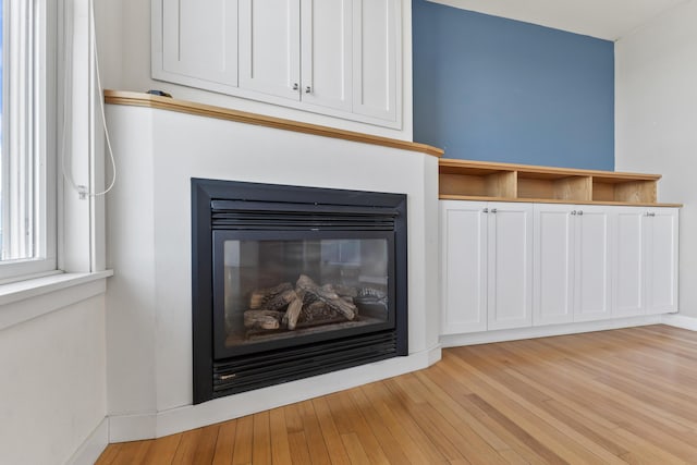 6 Merritt House Rd Unit 20, Harpswell, ME 04066 - detailed view of a glass covered fireplace, wood finished floors, and baseboards