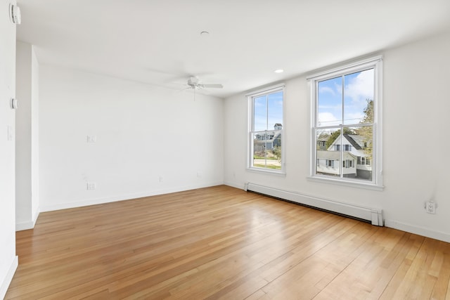 6 Merritt House Rd Unit 20, Harpswell, ME 04066 - spare room with a baseboard radiator, a ceiling fan, light wood-type flooring, baseboards, and a smoke detector