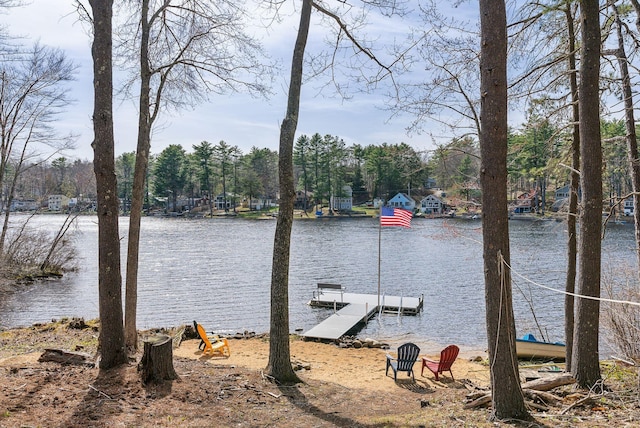 view of dock with a water view