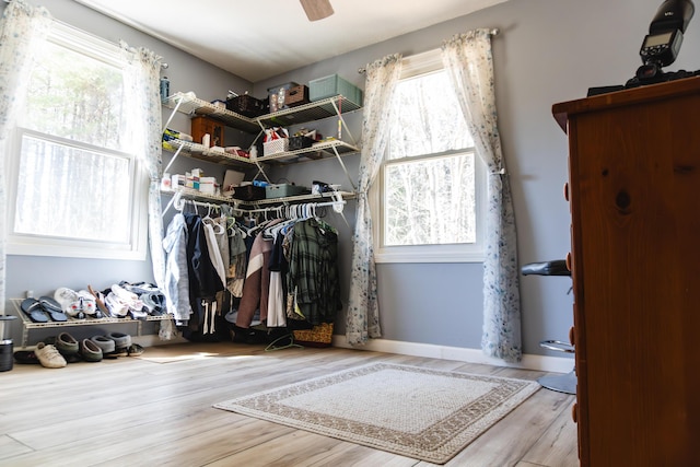 69 Goulds Ridge Rd, Passadumkeag, ME 04475 - walk in closet with wood finished floors and a ceiling fan