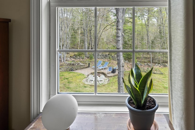 detailed view of a wooded view