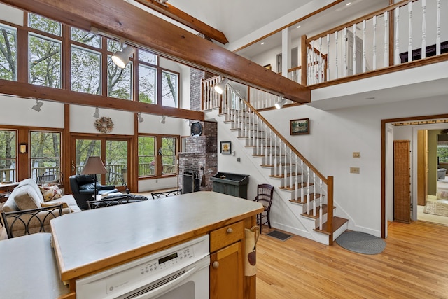 175 Quail Run Rd, Bristol, ME 04539 - kitchen featuring a high ceiling, plenty of natural light, baseboards, open floor plan, and recessed lighting