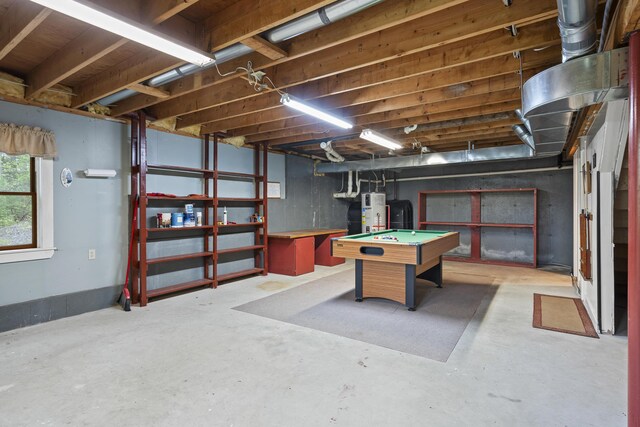 175 Quail Run Rd, Bristol, ME 04539 - basement featuring water heater and pool table